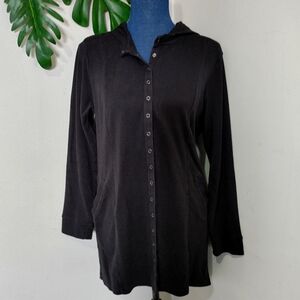 Linea Leisure Louis Dell'Olio Long Black Cotton Hoodie Jacket